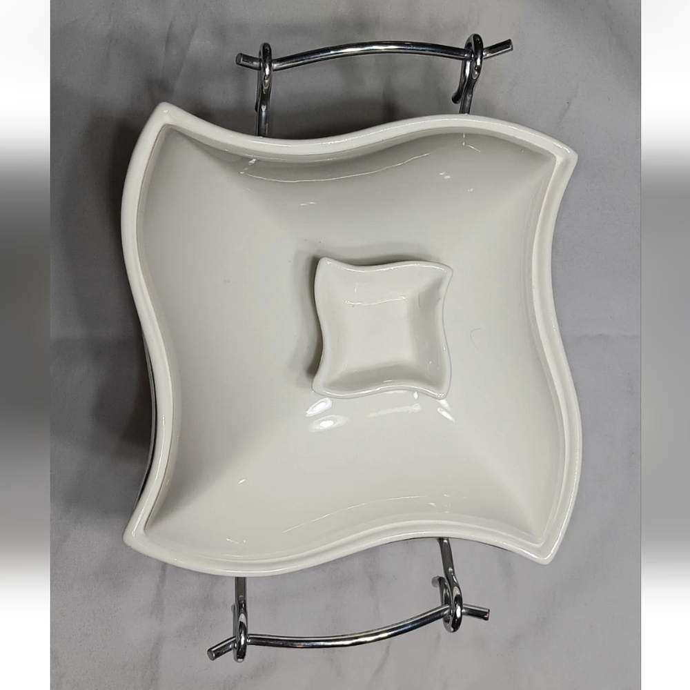 SIENA GODINGER 1qt Covered Bake Buffet Chafing Casserole Ceramic Dish W/Stand